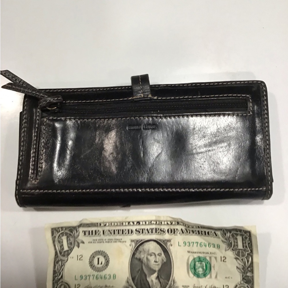 Fossil All LEATHER Black Butterfly Snap Closure Wallet - Picture 7 of 8